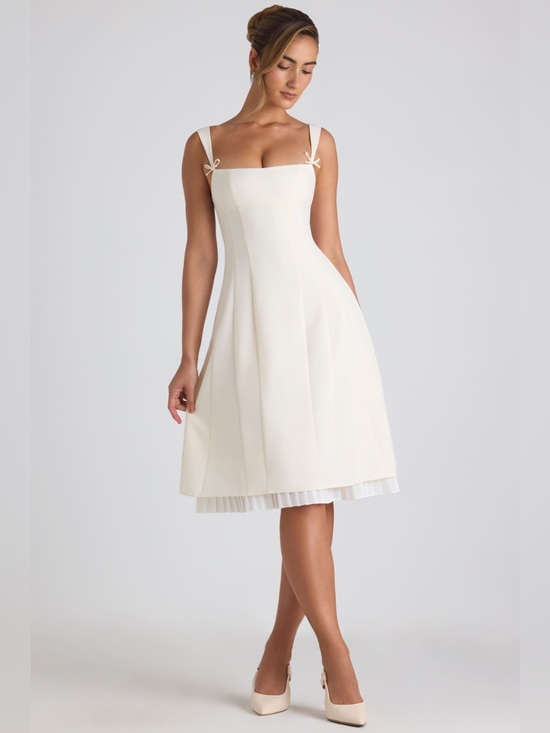 Oh Polly Dresses & Skirts - Oh Polly Isadora Bow-detailed pleaded A-line Midi Dress in Ivory